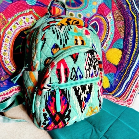 GUC Vera Bradley Essential Small Compact Backpack Purse Bag Pueblo Pattern Teal - Picture 1 of 15